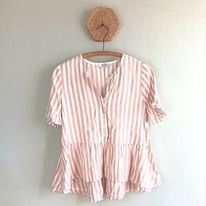 Madewell White Pink Striped Peplum Button Down Blouse Short Sleeve Top Size S